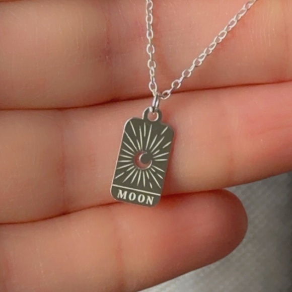 Sterling Silver Celestial Moon Tag Necklace – Dainty Minimalist Pendant - Picture 8 of 11